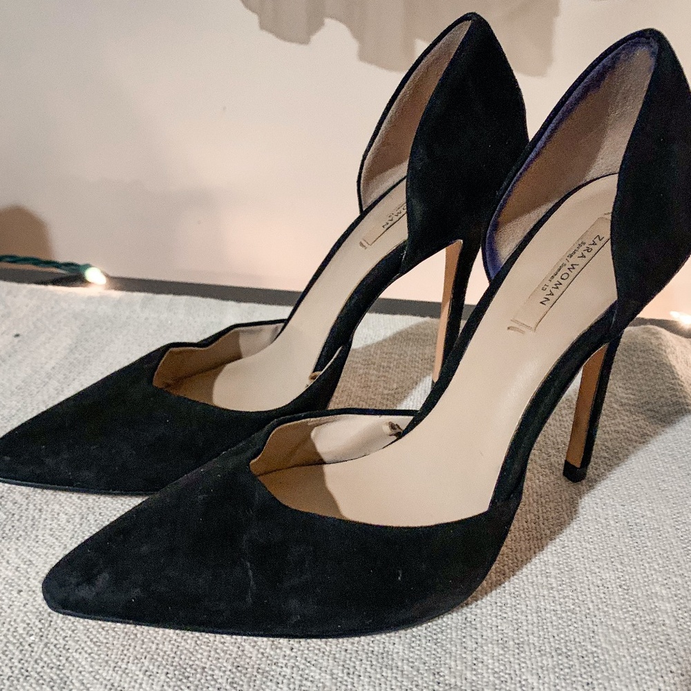 Zara Spring/Summer Collection Black Suede Heels 7
